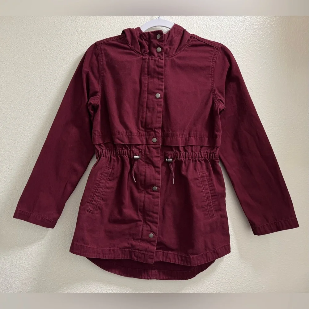 Old Navy Hooded Scout Jacket Full Zip Snap Buttons Pockets Maroon Girls XL 14